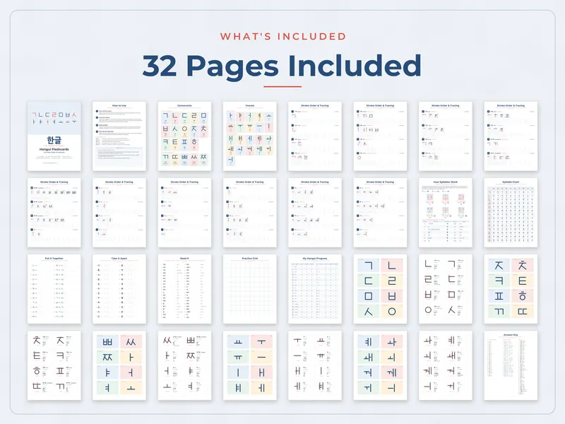 Hangul Alphabet Flashcards and Workbook: what's included