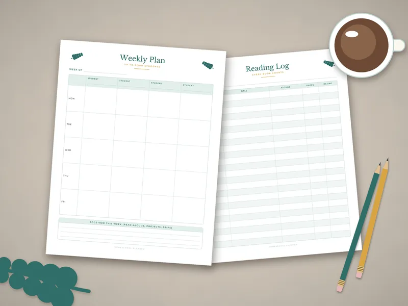 Homeschool Planner: printed pages laid flat