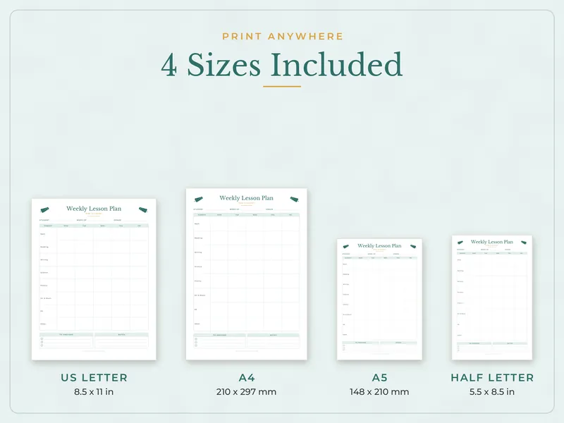 Homeschool Planner: paper sizes