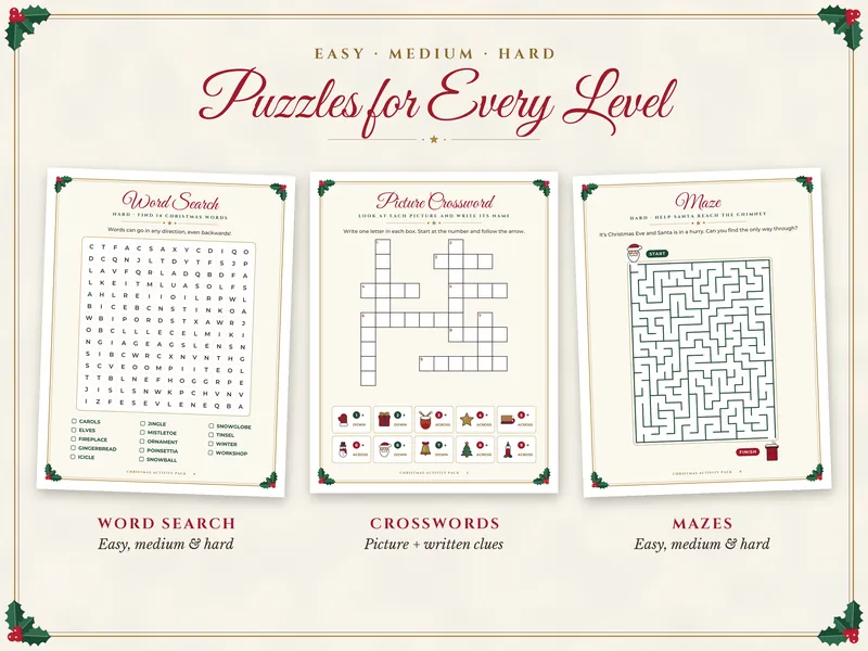 Christmas Activity Pack for Kids: puzzles