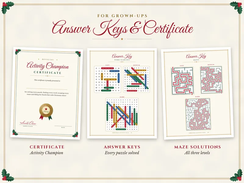 Christmas Activity Pack for Kids: answer keys