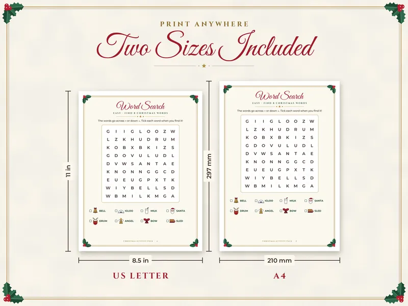 Christmas Activity Pack for Kids: paper sizes