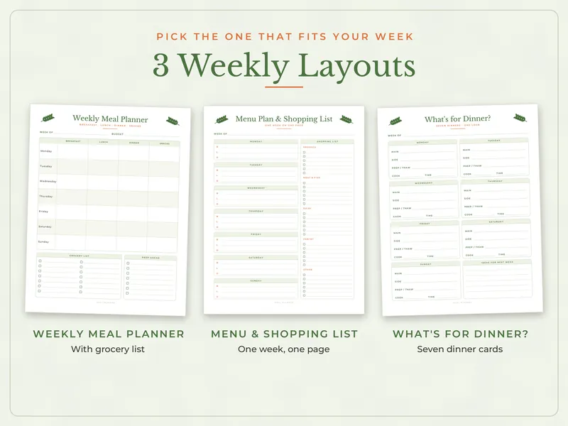 Meal Planner and Grocery List Binder: weekly plans