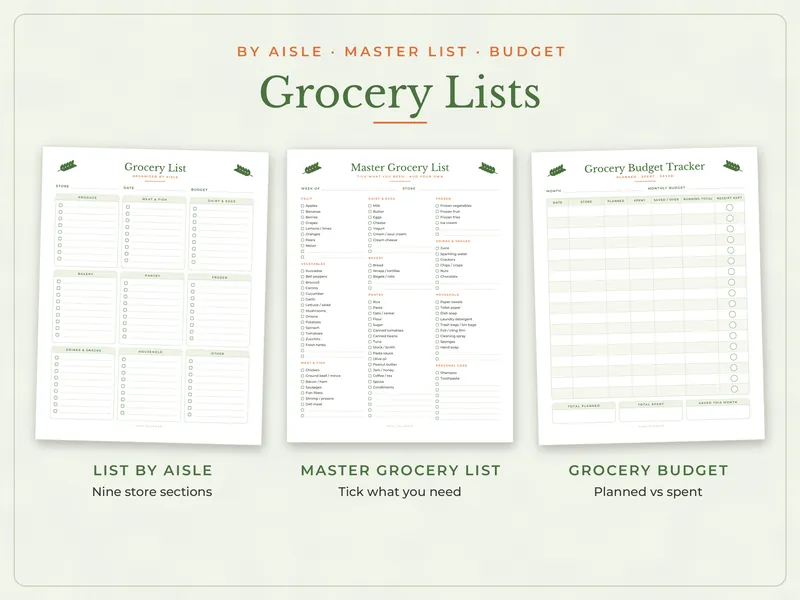 Meal Planner and Grocery List Binder: grocery