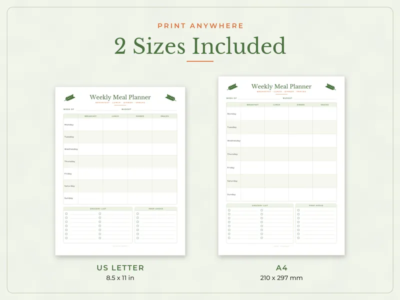 Meal Planner and Grocery List Binder: paper sizes