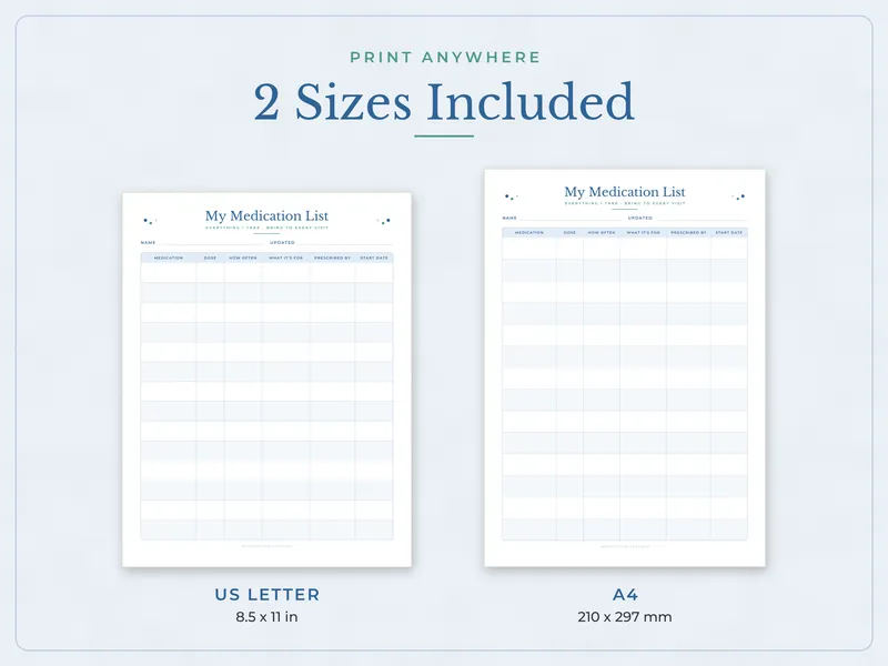 Medication Tracker and Health Binder: paper sizes