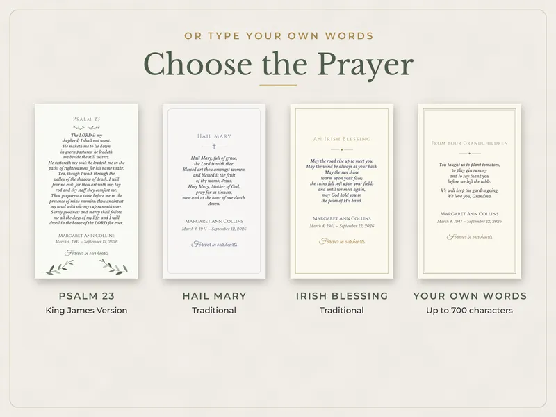 Editable Memorial Prayer Card: choose the prayer