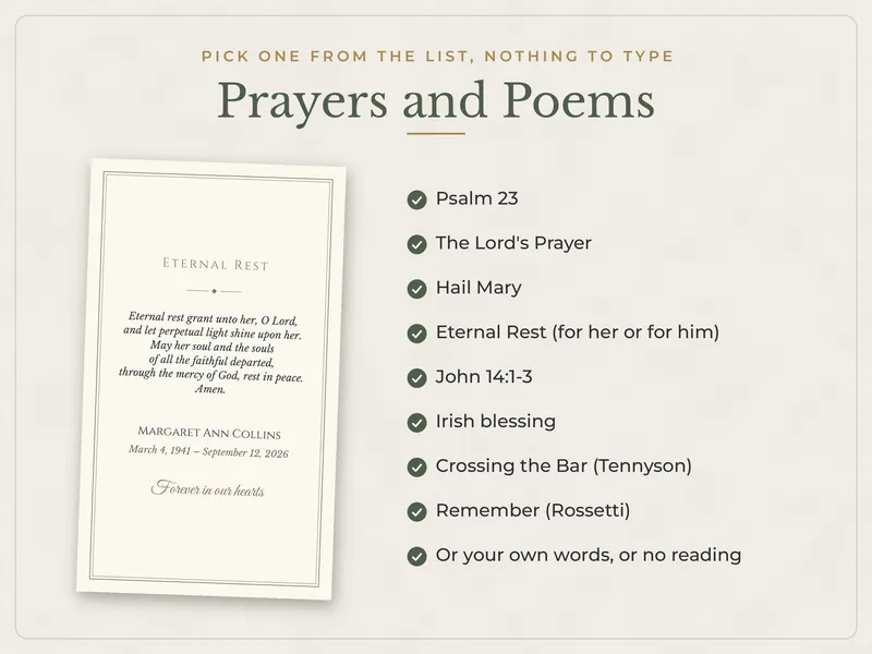 Editable Memorial Prayer Card: prayers and poems