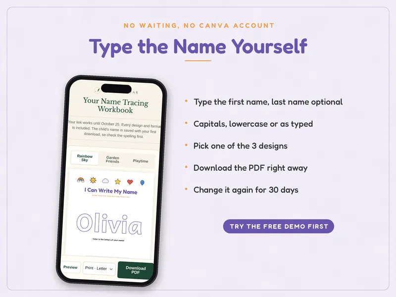 Personalized Name Tracing Worksheets: edit on a phone