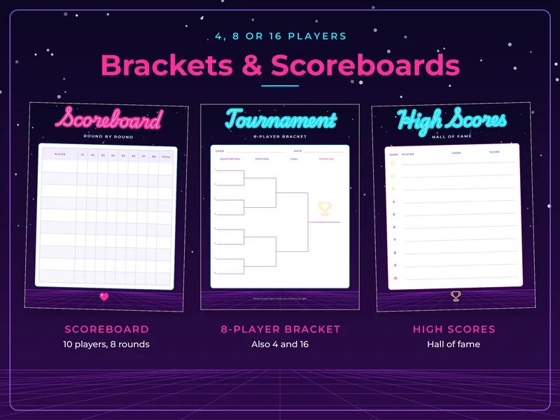 Neon Game Night Party Kit: brackets