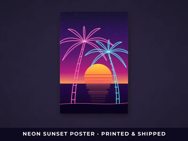 Neon Sunset Synthwave Poster: overview