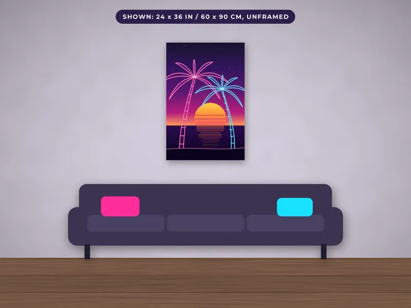 Neon Sunset Synthwave Poster: room