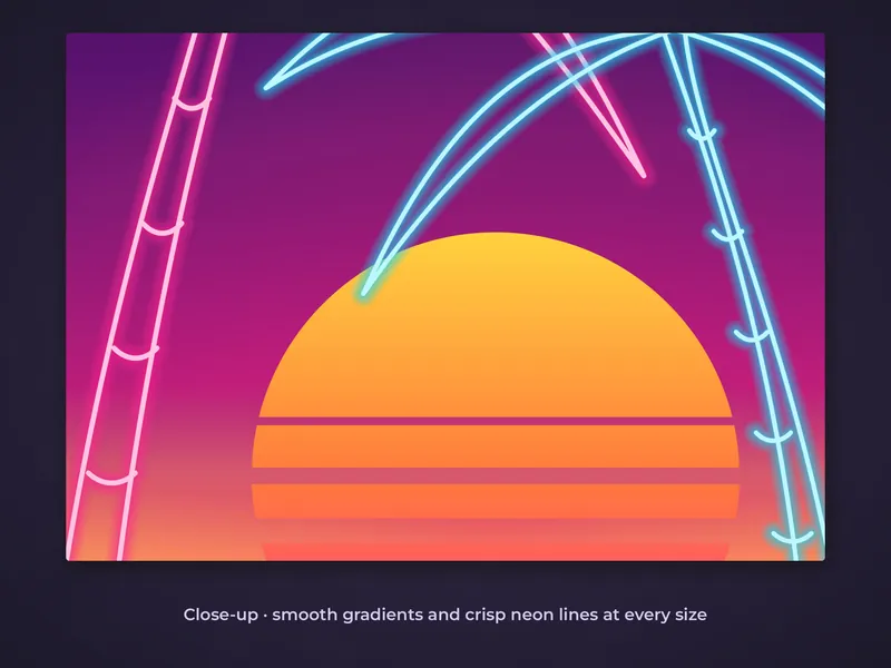 Neon Sunset Synthwave Poster: closeup
