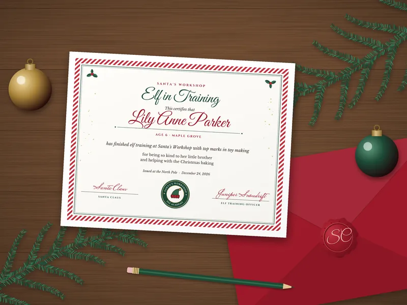 Personalized North Pole Certificate: printed pages laid flat