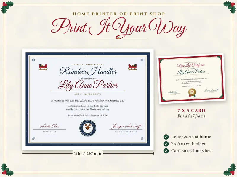 Personalized North Pole Certificate: paper sizes