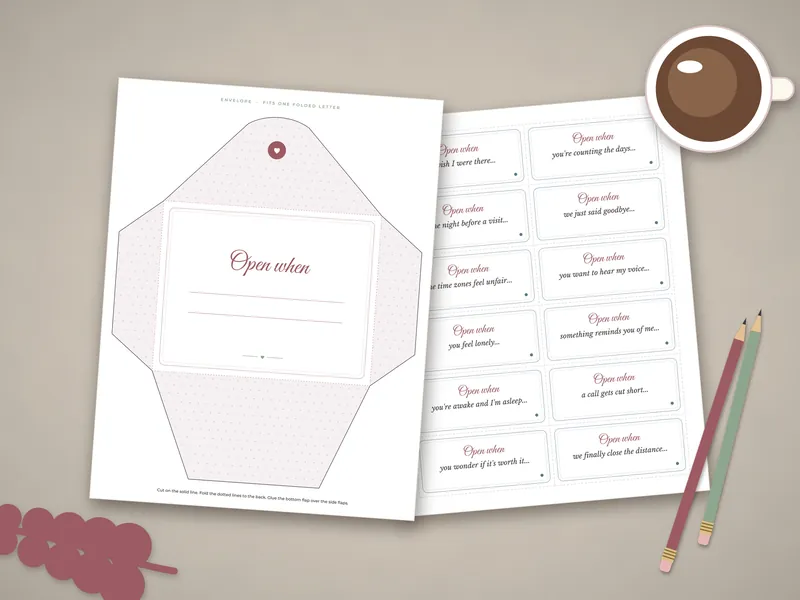 Open When Letters: printed pages laid flat