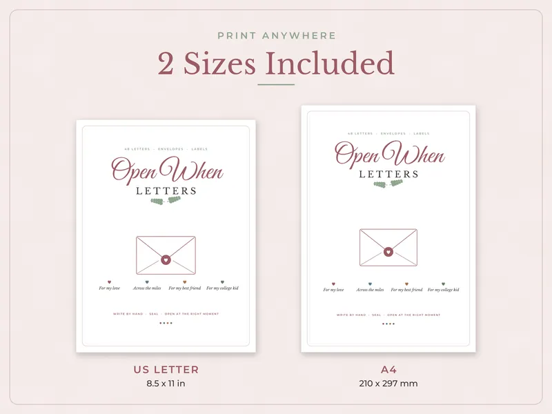 Open When Letters: paper sizes
