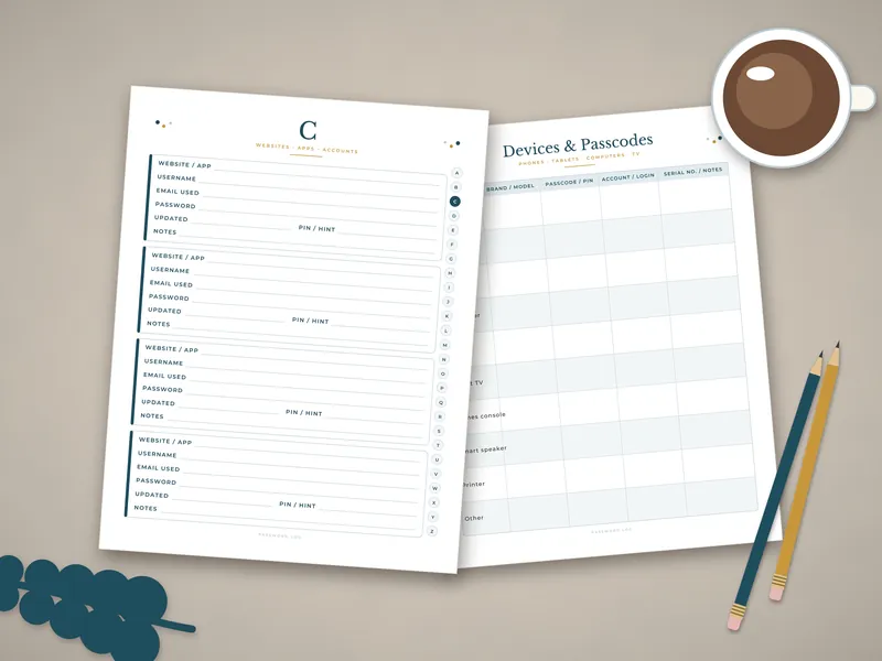 Large Print Password Log Book: printed pages laid flat