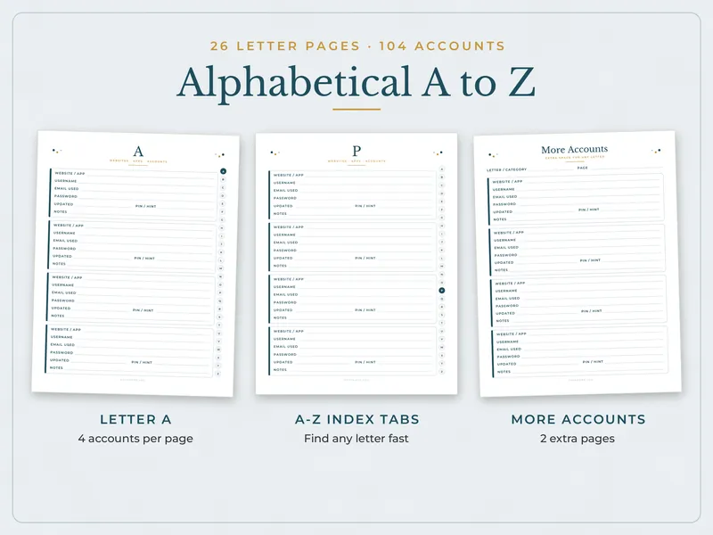 Large Print Password Log Book: A to Z