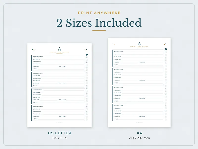 Large Print Password Log Book: paper sizes