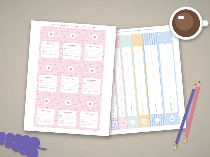 Photocard Binder Inserts and Dividers: printed pages laid flat