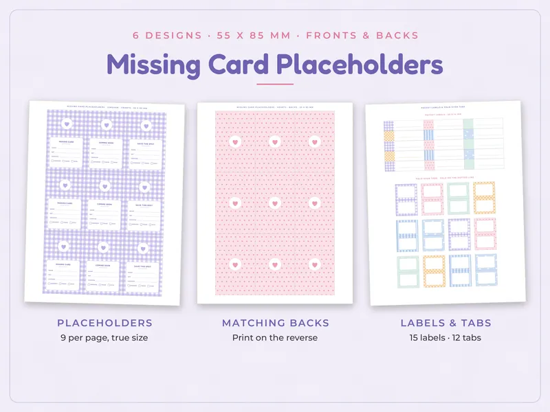 Photocard Binder Inserts and Dividers: placeholders