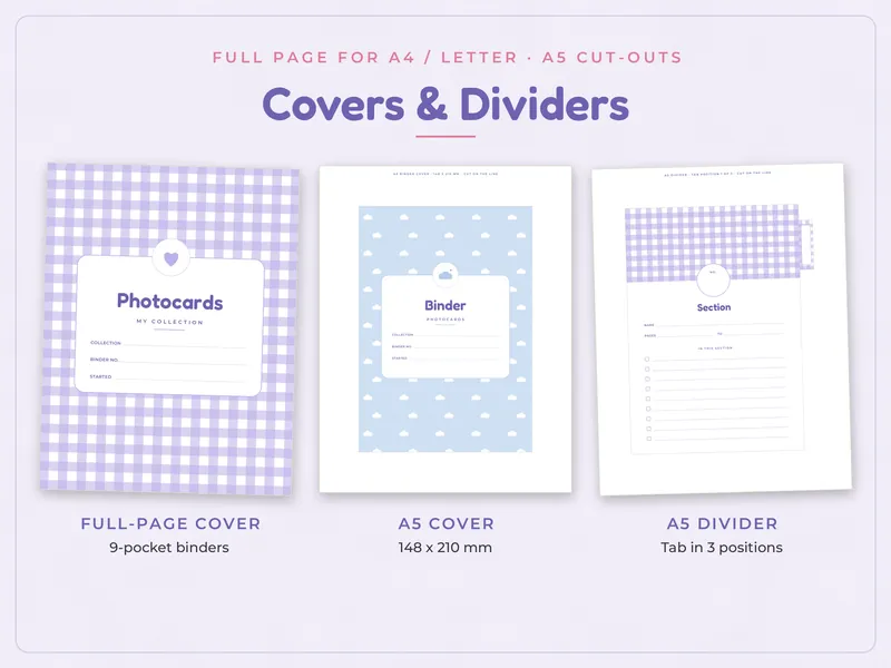 Photocard Binder Inserts and Dividers: covers