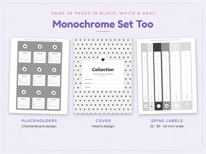 Photocard Binder Inserts and Dividers: monochrome