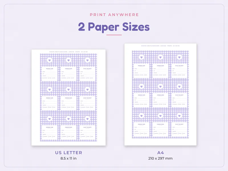 Photocard Binder Inserts and Dividers: paper sizes