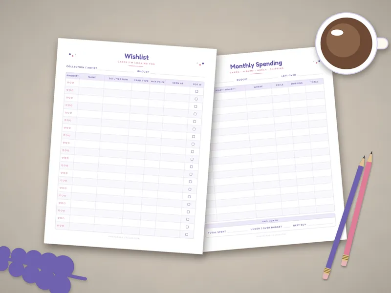 Photocard Collection Tracker: printed pages laid flat