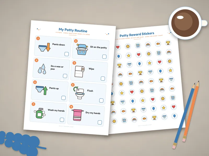 Potty Training Chart Set: printed pages laid flat