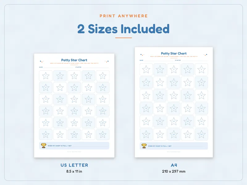 Potty Training Chart Set: paper sizes