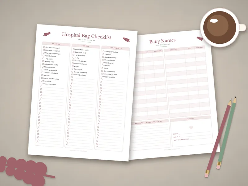 Pregnancy Journal and Planner: printed pages laid flat