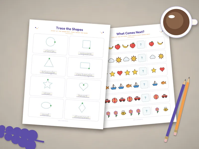 Preschool Learning Binder: printed pages laid flat