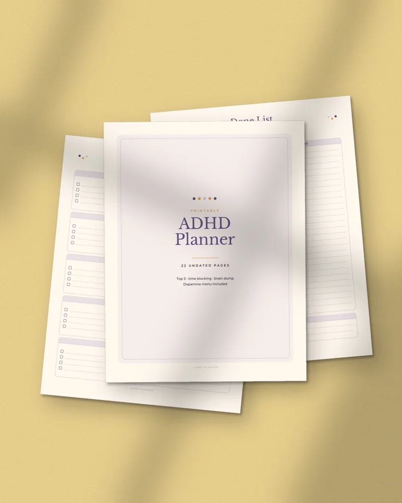 ADHD Planner: printed pages fanned out