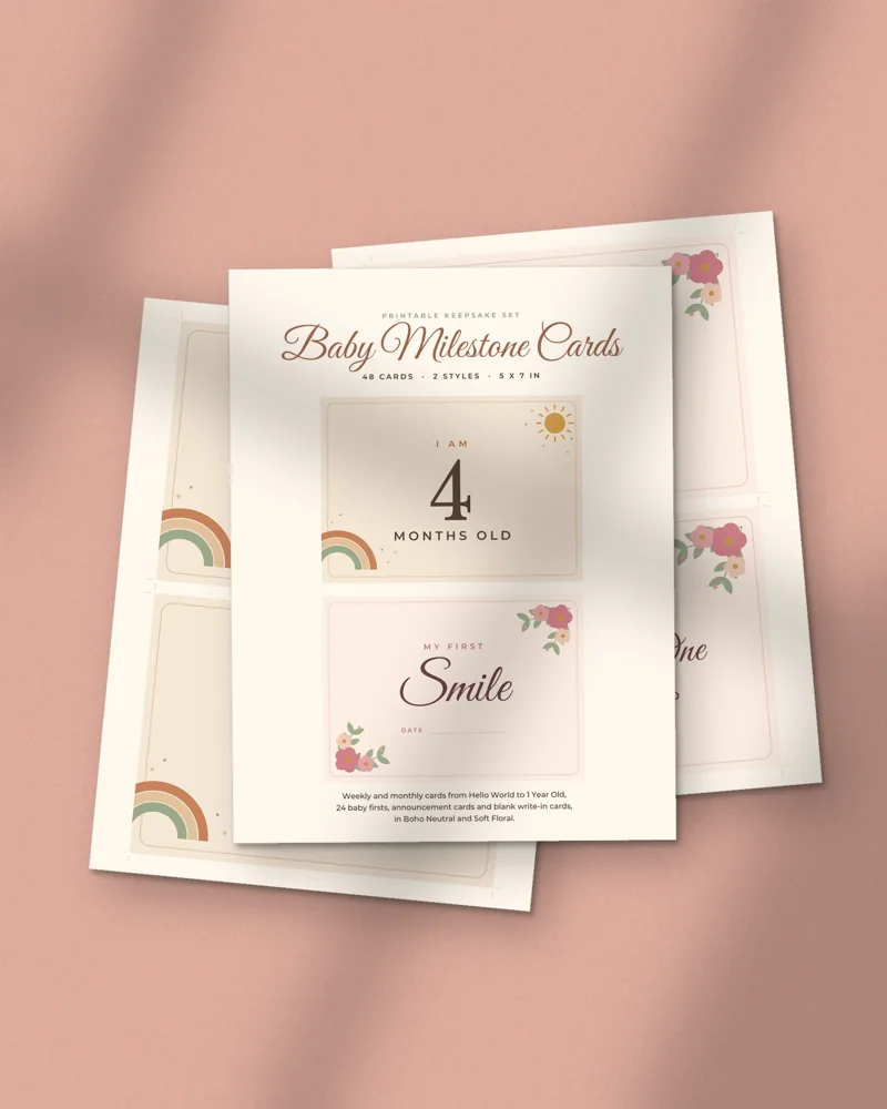 Baby Milestone Cards: printed pages fanned out