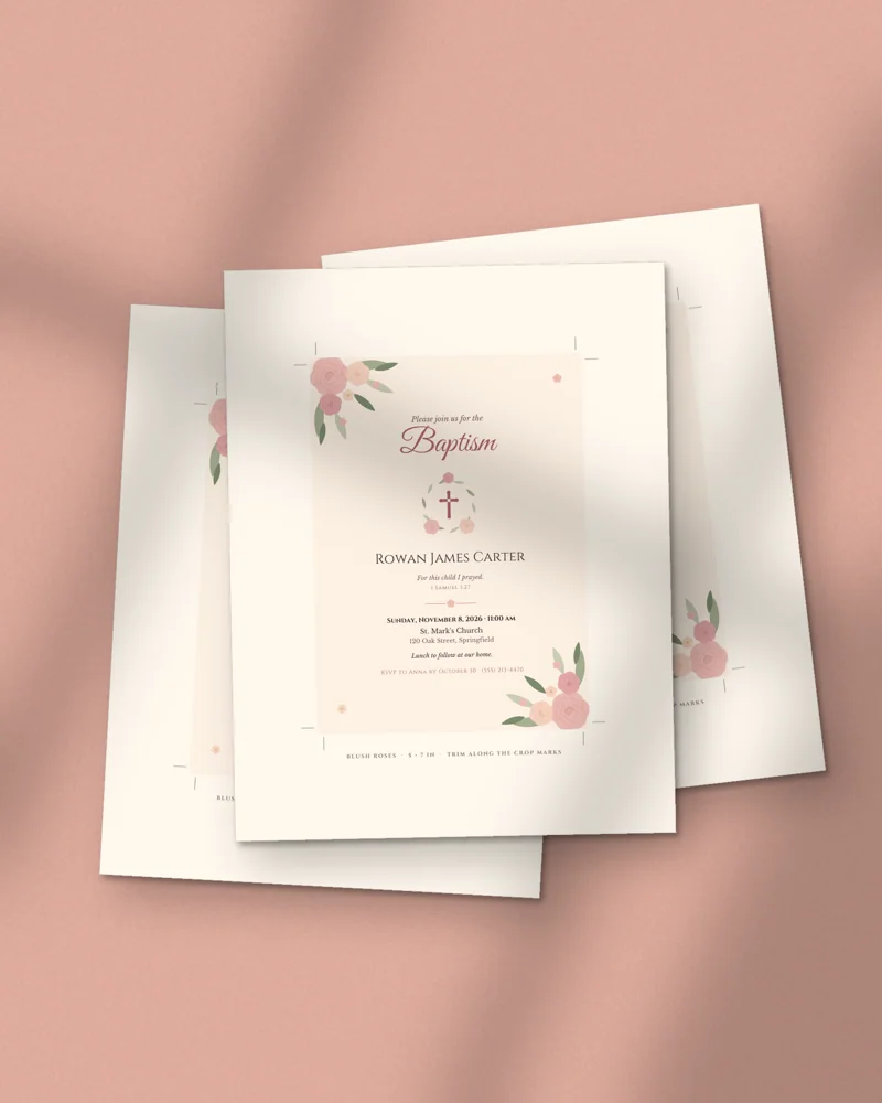 Editable Baptism Invitation: printed pages fanned out