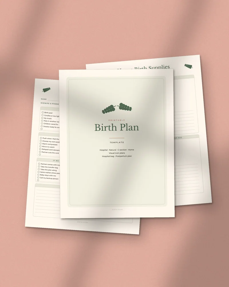 Birth Plan Template: printed pages fanned out