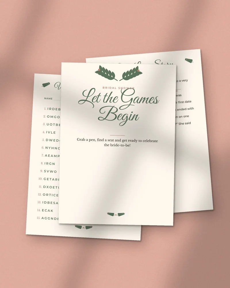 Bridal Shower Games Bundle: printed pages fanned out