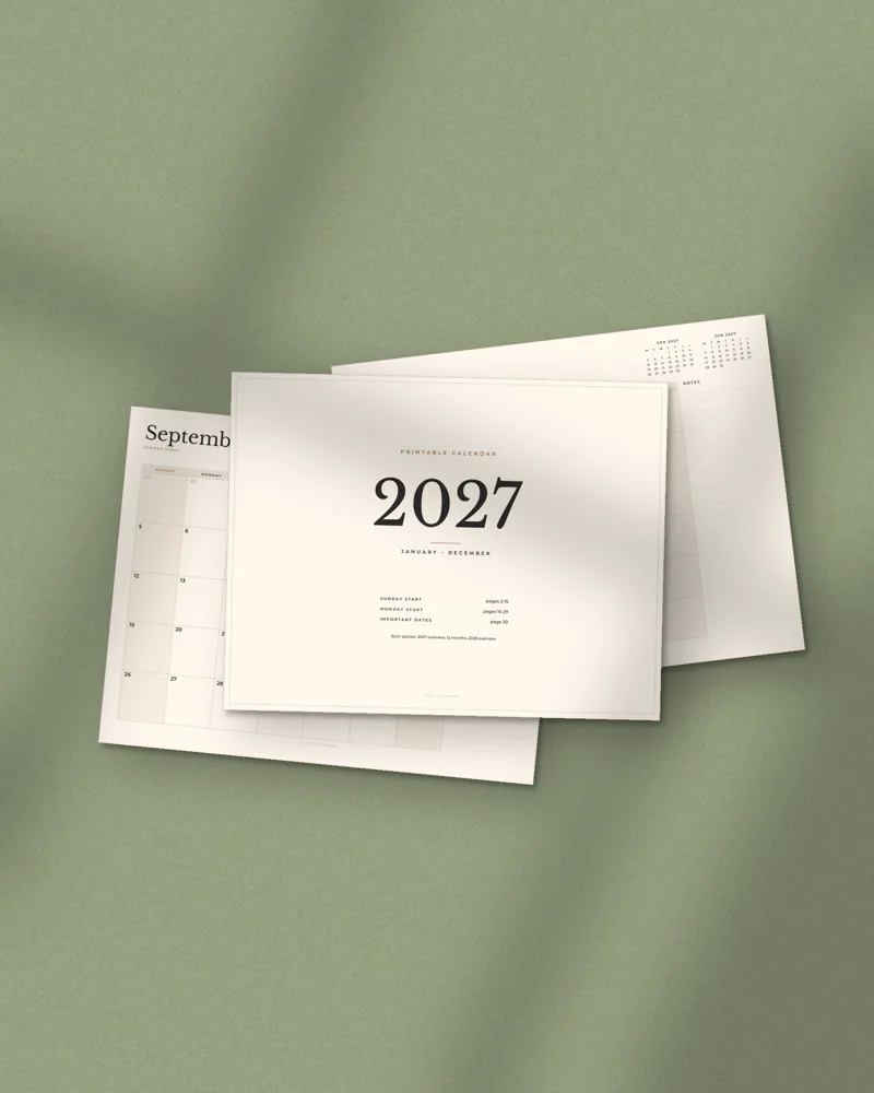 Minimal 2027 Calendar: printed pages fanned out