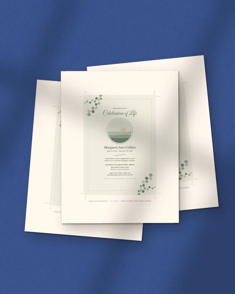 Editable Celebration of Life Invitation: printed pages fanned out
