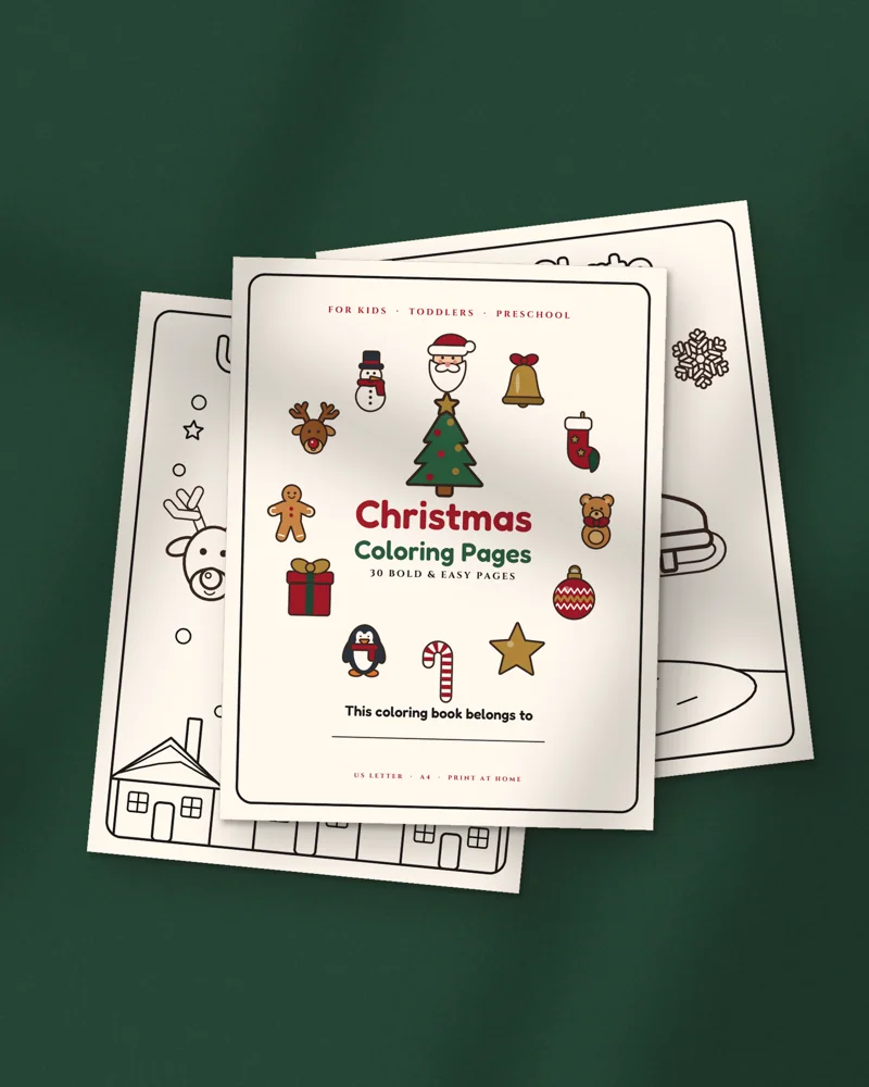 Bold and Easy Christmas Coloring Pages: printed pages fanned out