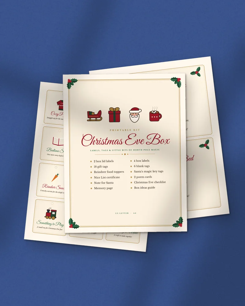 Christmas Eve Box Kit: printed pages fanned out