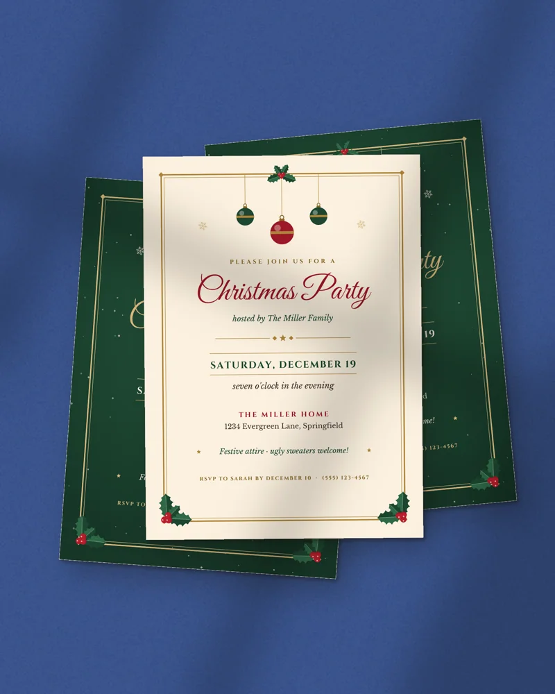 Editable Christmas Party Invitation: printed pages fanned out