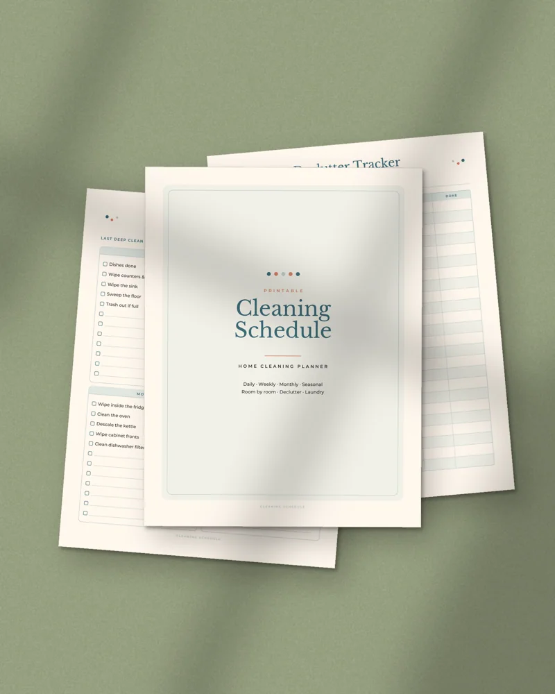 Cleaning Schedule Printable Set: printed pages fanned out