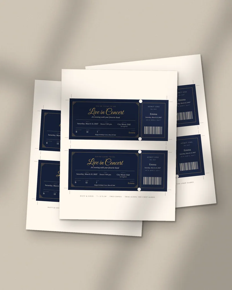 Editable Surprise Gift Ticket: printed pages fanned out