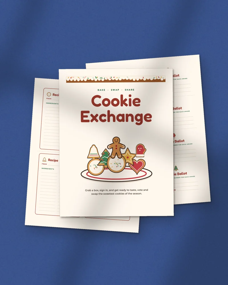 Christmas Cookie Exchange Party Kit: printed pages fanned out