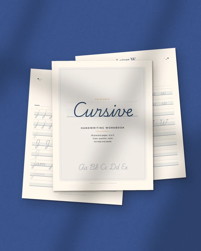 Cursive Handwriting Workbook: printed pages fanned out