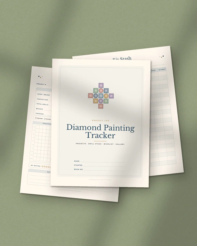 Diamond Painting Tracker: printed pages fanned out