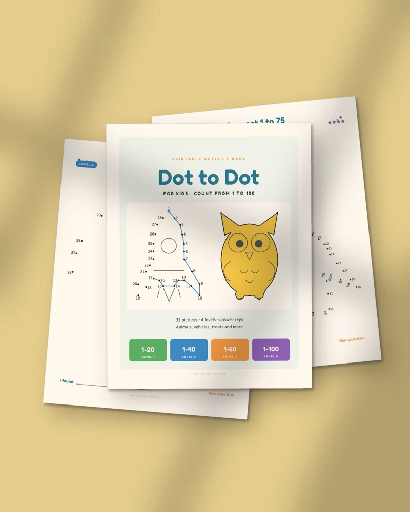 Dot to Dot Book for Kids: printed pages fanned out
